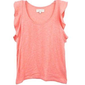 Madewell Texture & Thread Gauzy Coral Pink Ruffle Sleeve Tank Top Sz XS